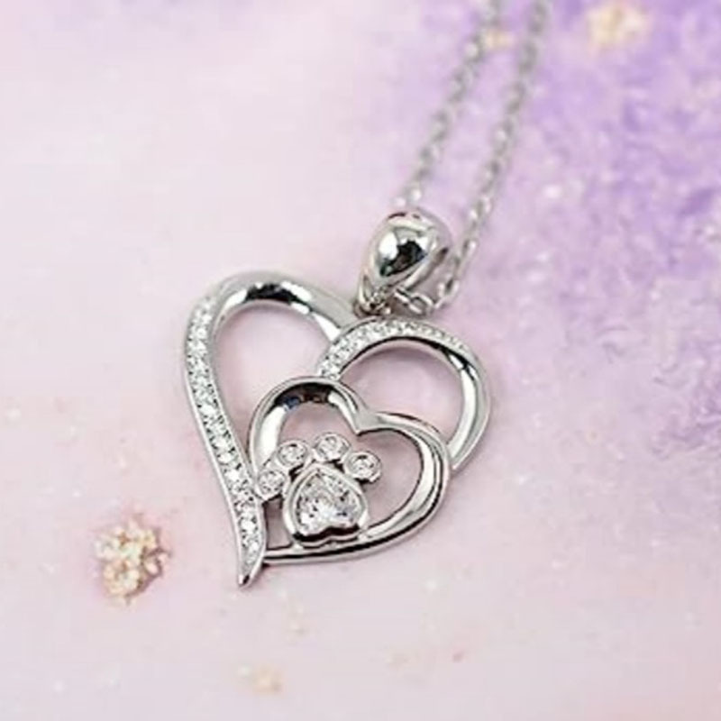 Cat Paw Heart Necklace with Synthetic Cubic Zirconia